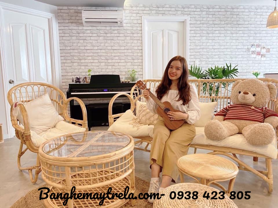 Bàn ghế sofa mây tự nhiên tay cuộn